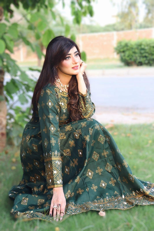 Green Sheesh Mahal Maxi A Regal Ensemble Fit for Royalty! 👗 - Virsa