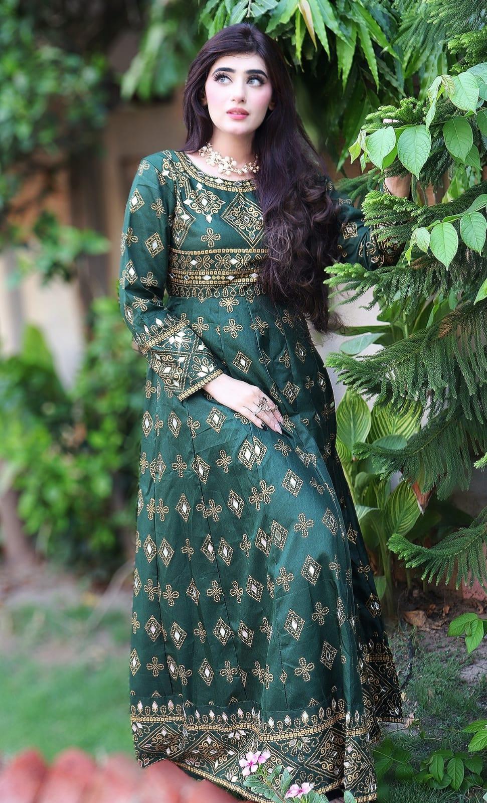 Green Sheesh Mahal Maxi A Regal Ensemble Fit for Royalty! 👗 - Virsa