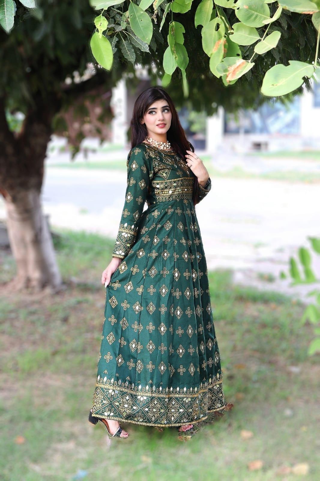 Green Sheesh Mahal Maxi A Regal Ensemble Fit for Royalty! 👗 - Virsa