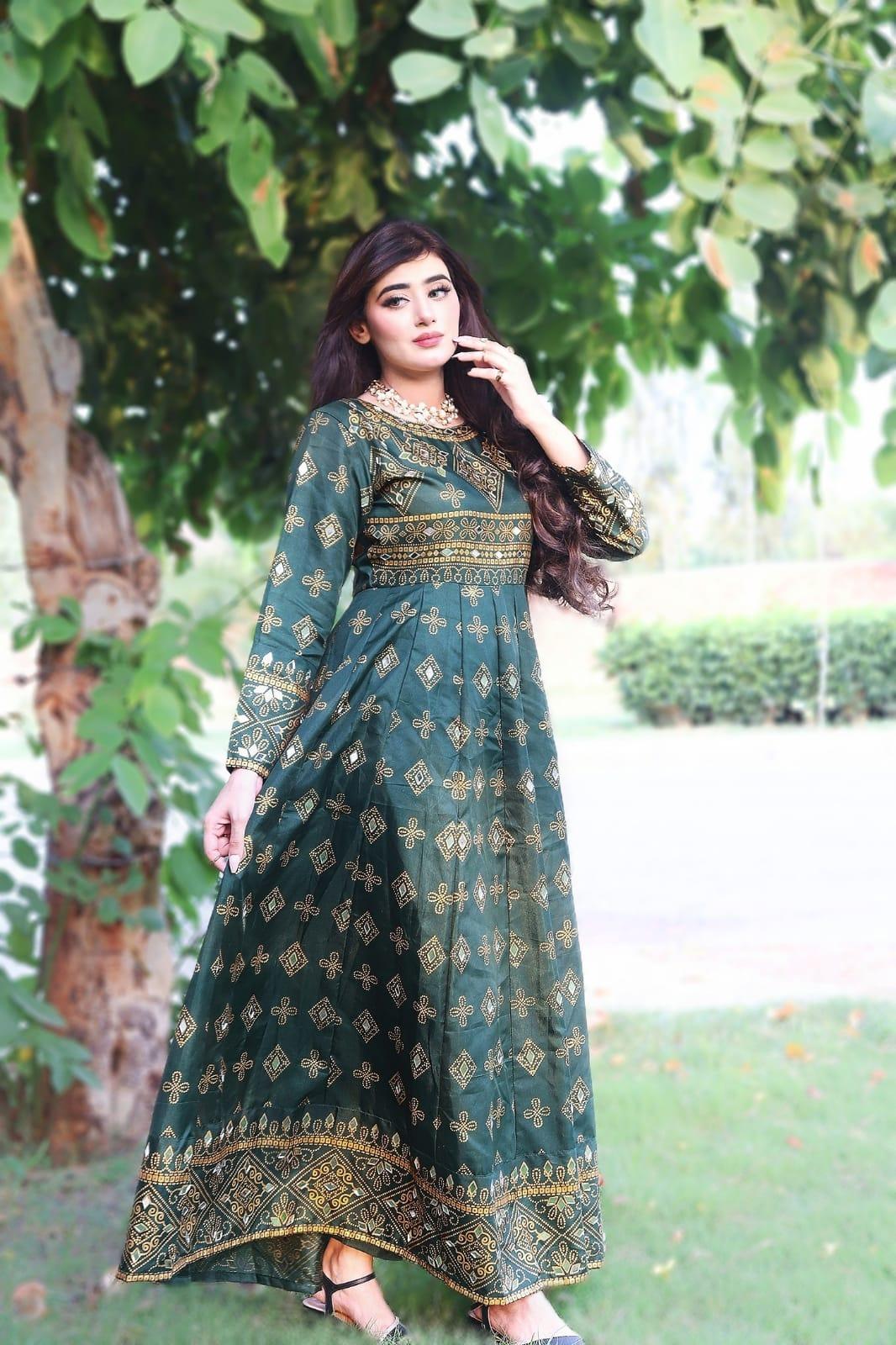 Green Sheesh Mahal Maxi A Regal Ensemble Fit for Royalty! 👗 - Virsa