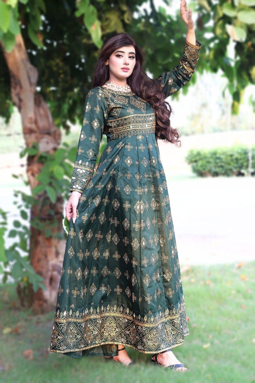 Green Sheesh Mahal Maxi A Regal Ensemble Fit for Royalty! 👗 - Virsa