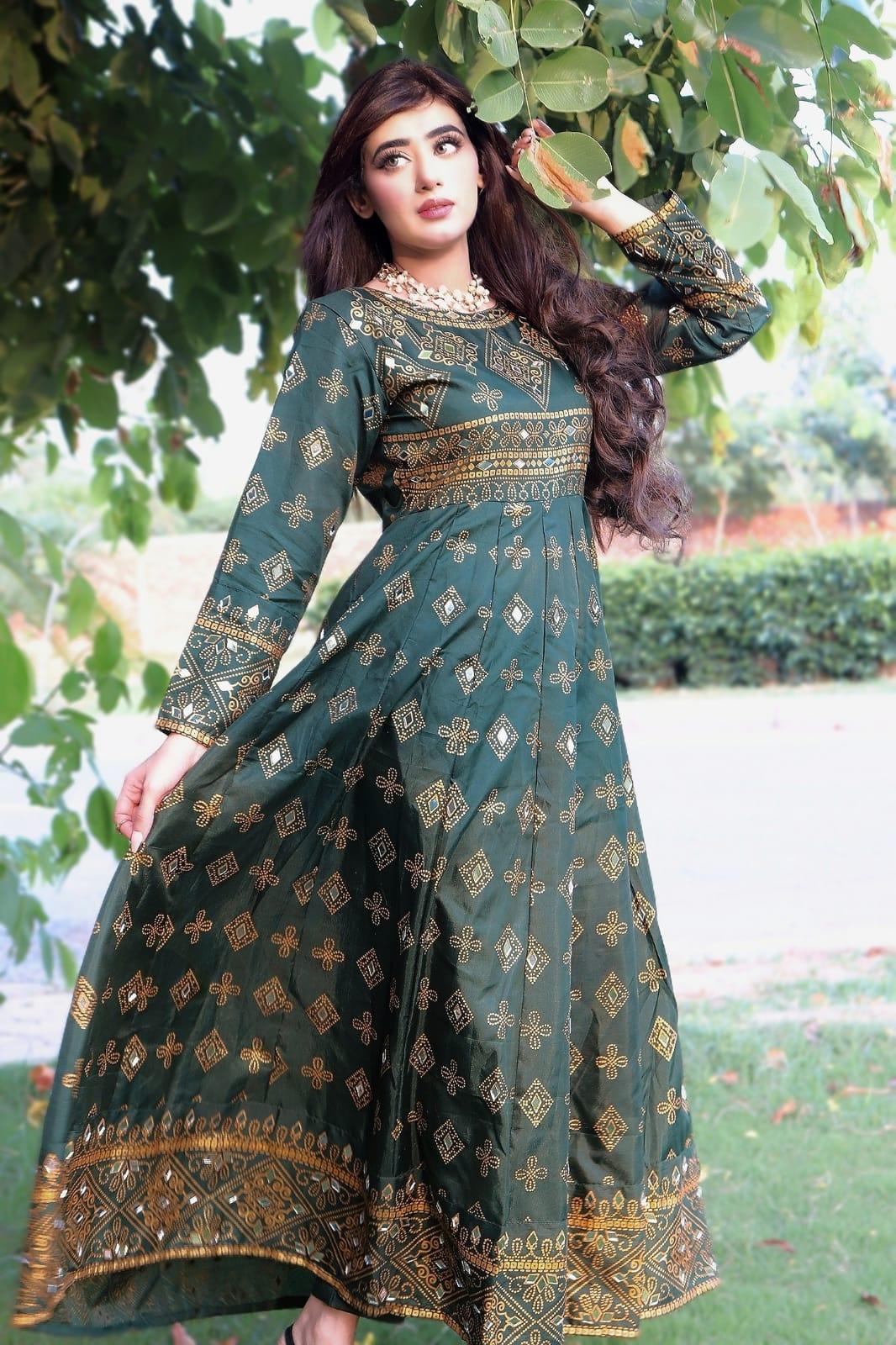 Green Sheesh Mahal Maxi A Regal Ensemble Fit for Royalty! 👗 - Virsa