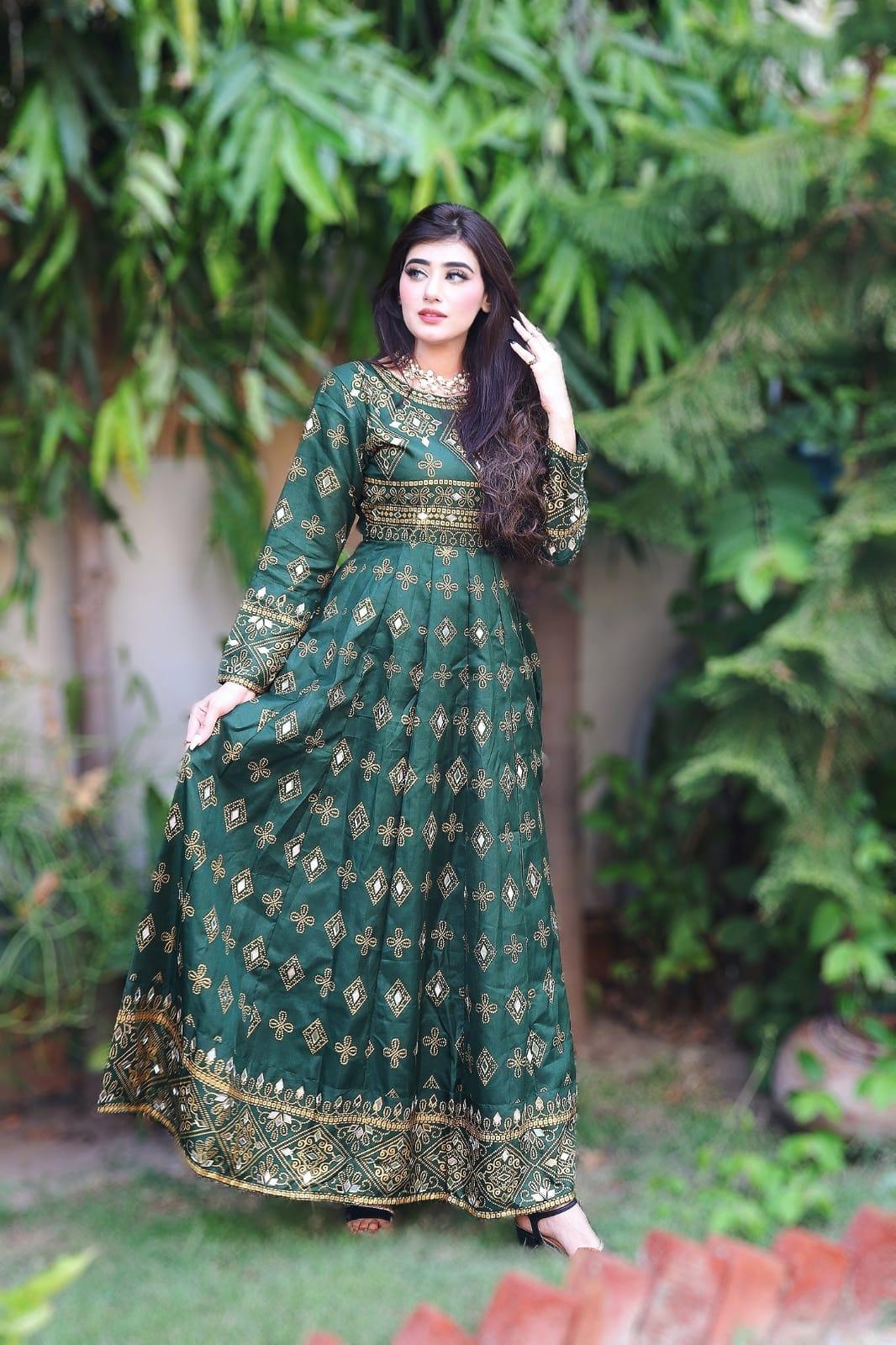 Green Sheesh Mahal Maxi A Regal Ensemble Fit for Royalty! 👗 - Virsa