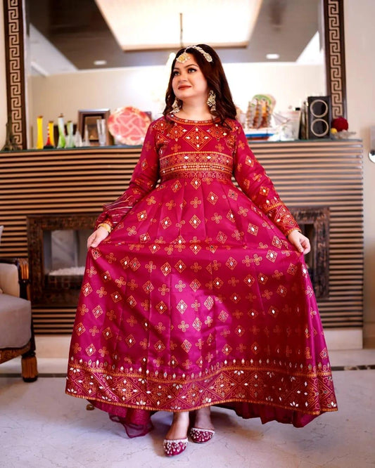 Maroon Sheesh Mahal Maxi A Regal Ensemble Fit for Royalty! 👗 - Virsa